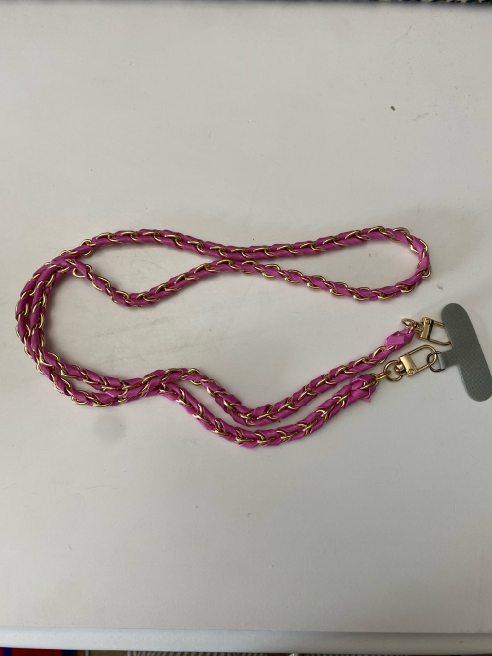 Hot Pink Vegan Leather & Gold Chain Crossbody Strap for Cell Phone Case